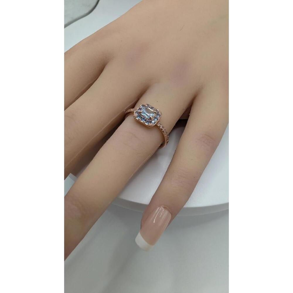 Rose Gold Plated Ring with Aquamarine and Clear Accent Stones Size 8 - Picture 5 of 5